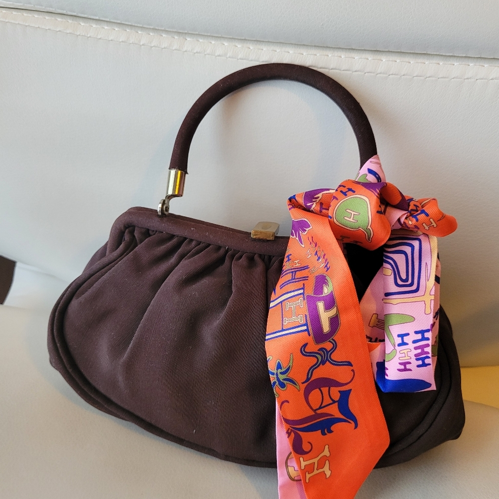 Vintage Fabric Handbag ~ CB Made in USA ~ Satin Lining ~ Attached Coin Purse - Picture 12 of 16